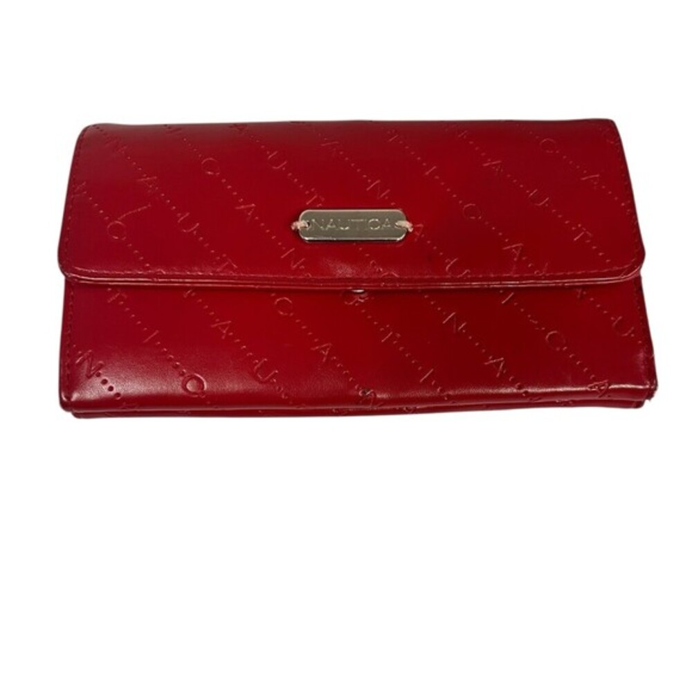 Nautica Wallet Womens One Size Red Tri-Fold RFID Zip Coin Pocket 8x4.75in